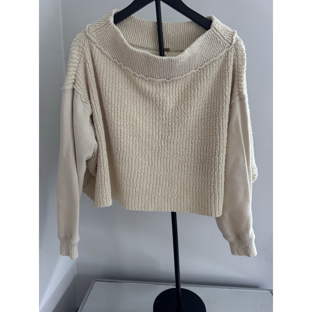 Free People S Cream‎ Boxy Knit Sweater Off Shoulder Slouchy Boho Cozy